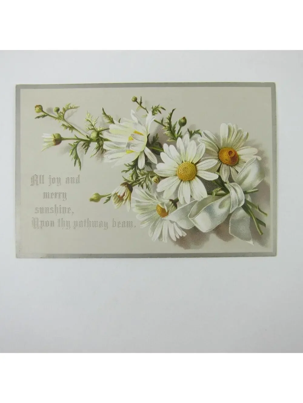 Victorian Greeting Card Daisies White & Yellow Flowers Bouquet Ribbon Antique